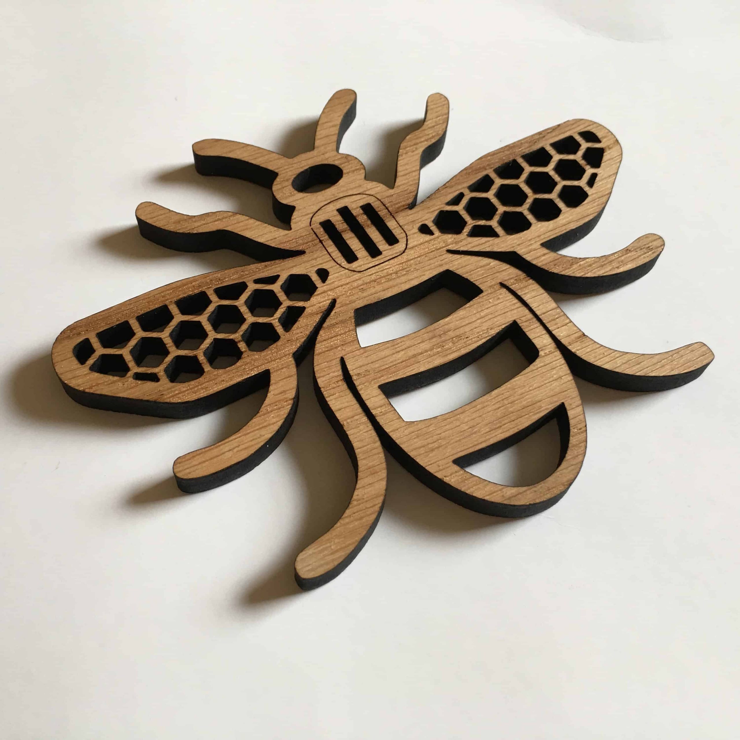 Manchester Bee oak wood coaster honeycomb wings personalised