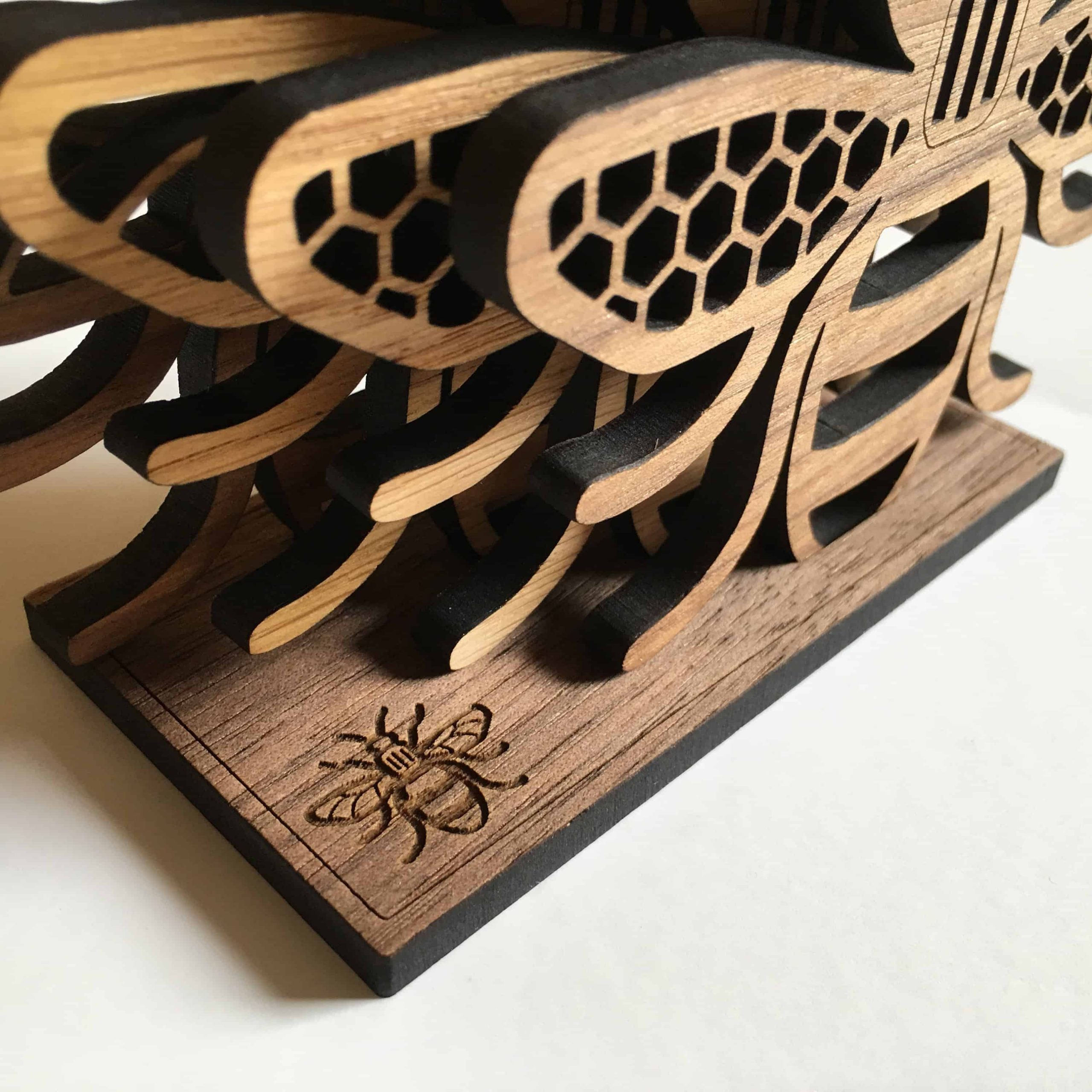 Manchester Bee oak wood coaster honeycomb wings personalised